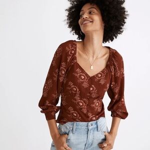 Madewell Preston Puff-Sleeve Top in Letterpress Floral - Sz XXS